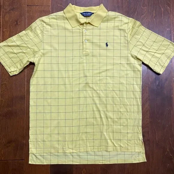 Polo Golf Ralph Lauren Vintage Canary Yellow Navy Cotton Shirt Men's Size Large - Picture 3 of 7